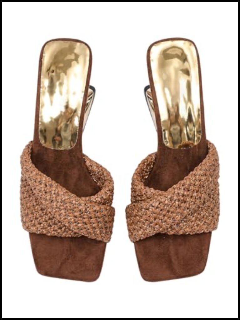Raffia Wedge Sandals Boho Square Toe Slip On Heeled Sandals Dressy